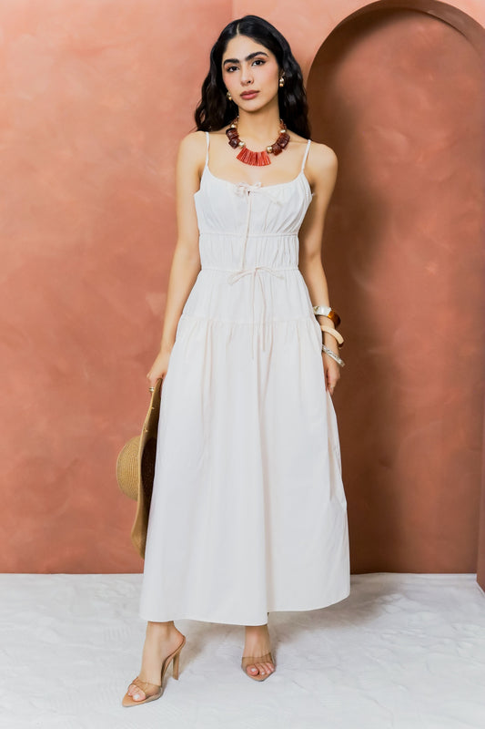 Vestido Fruncido con Moños